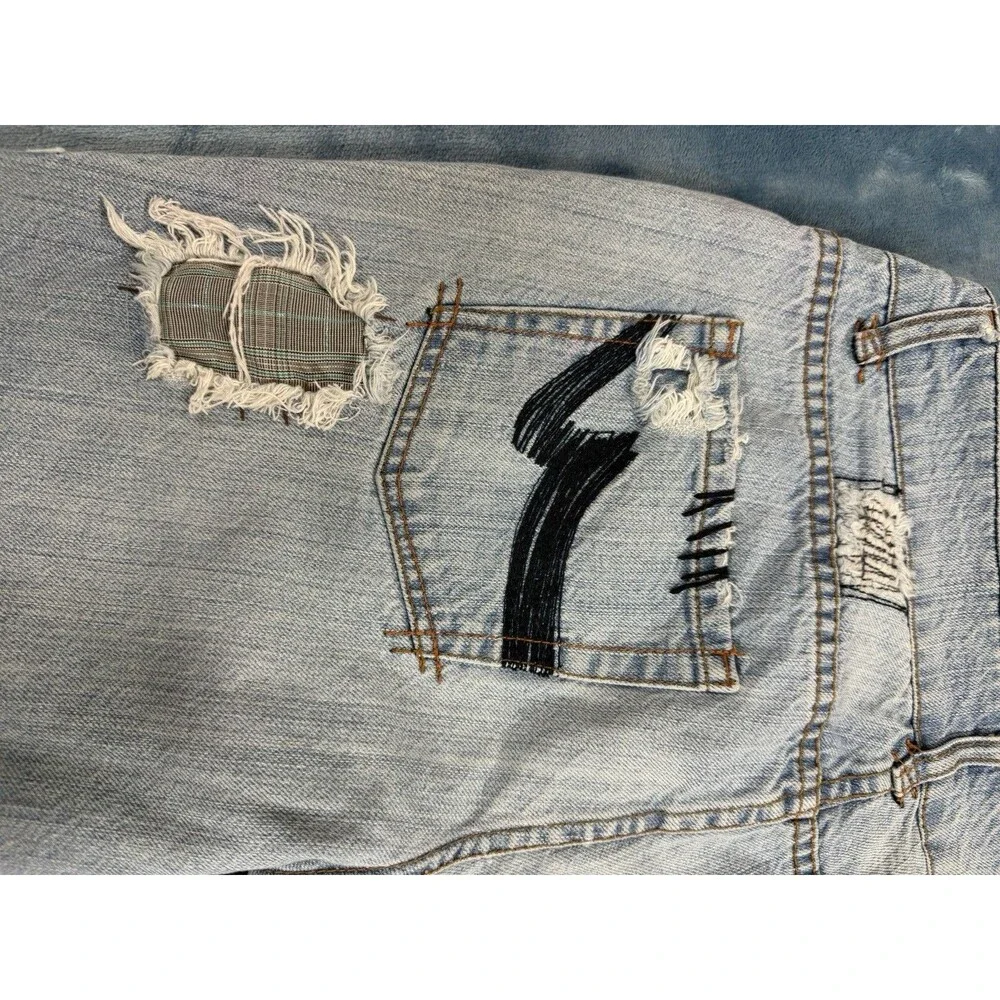 Vintage Something Trickie Y2K Patchwork Denim Shorts Distressed Plaid Size 9